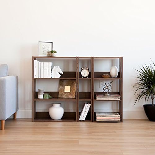 IRIS USA 3-Tier 16" Open Wooden Bookshelf with Adjustable Shelves, Brown