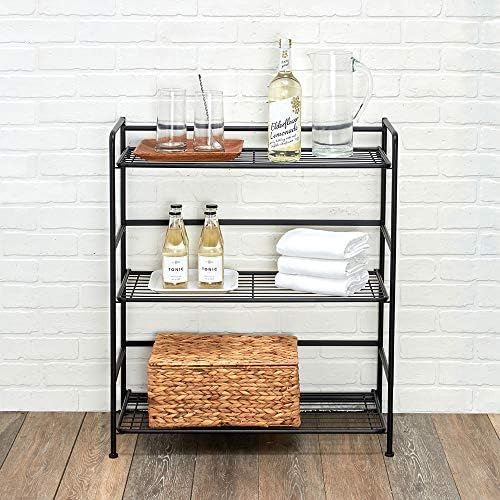 Folding Metal Bookcase, 3 Shelves, Wide, Black