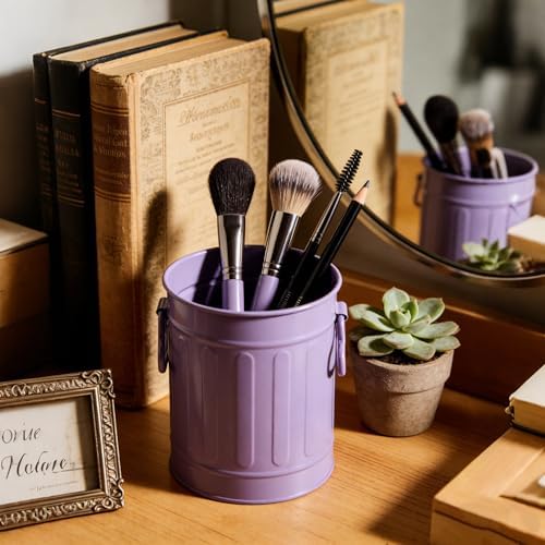 Noamus 9 Pack Metal Pen Holder, Mini Pencil Bucket with Handle, Desktop Pencil Cup Makeup Brush Organizer, Desk Colorful Small Pails, Stationary Supplies Container for Office Classroom School Crafts