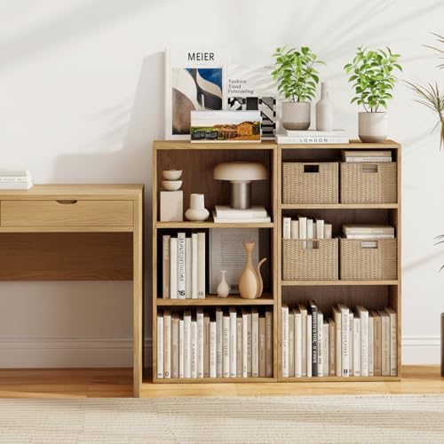 POWERSTONE 3 Tier Bookcase, Small Open Bookshelf, Wooden Storage Book Shelf with Adjustable Panels for Living Room, Home