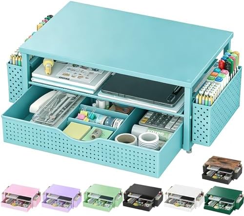 Spacrea Computer Monitor Stand with Drawer and 2 Pen Holders, Blue