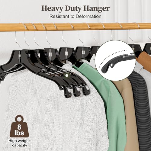 Black Plastic Hanger 12 Pack, Heavy Duty Clothes Hangers