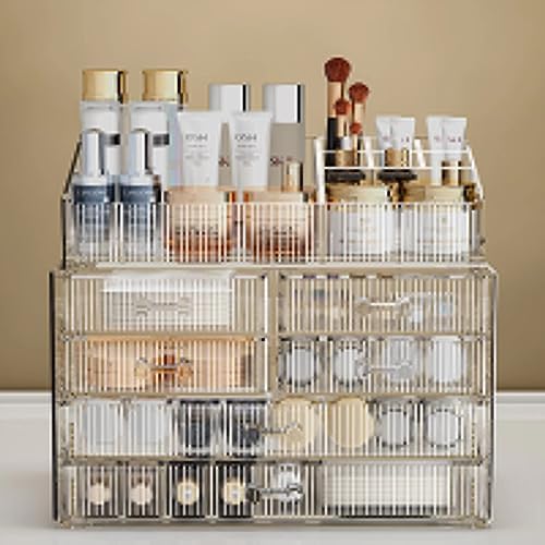 ZHIAI Stackable Storage Drawers, Acrylic Bathroom Counter Organizer Clear Makeup Organizers for Vanity, Kitchen Cabinets