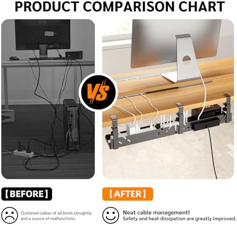 CABTE Under Desk Cable Management Tray with Power Outlet
