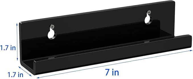Sooyee 6 Pack 7 Inch Acrylic Invisible Kids Floating Bookshelf for Kids Room,Modern Picture Ledge Display Toy Storage Wall Shelf,Black