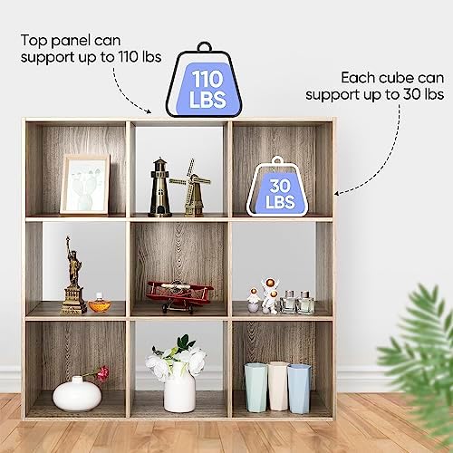ZenStyle 9 Cube Storage Shelf Organizer, Wooden Bookshelf System Display Cube Shelves Compartments, Customizable W/ 5 Re
