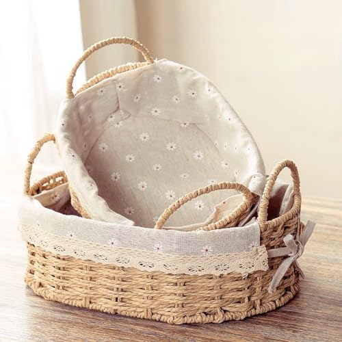 GIB Small Wicker Woven Storage Baskets for Organizing with Handle and Liner