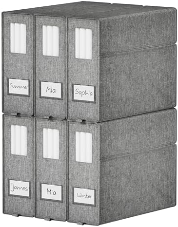 Furnhome Bed Sheet Organizers and Storage 6 Pack, Foldable Linen Closet Organizer Box with Clear Window, Labels & Reinfo