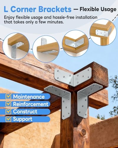 5 Inch Heavy Duty L Brackets, 90 Degree Bracket, Galvanized-8 Pcs