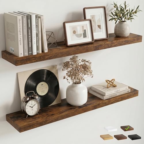36 Inch Floating Shelves for Wall, 6.5"D Wood Storage Shelves, Brown Finish