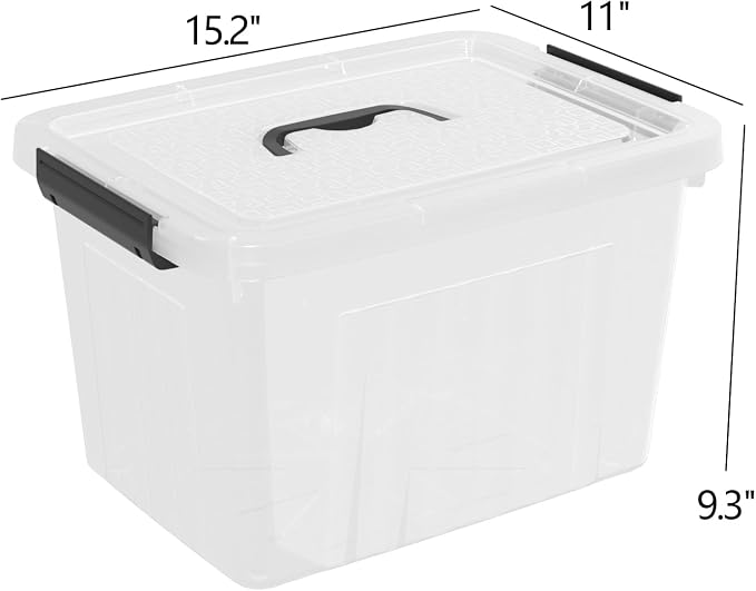 4-Pack Latching Box with Handle, 20L Clear Plastic Storage Bins