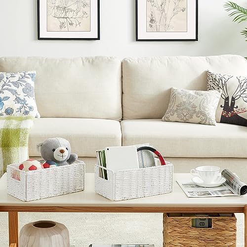 Vagusicc Wicker Storage Basket, Set of 2 Hand-Woven Paper Rope Wicker Basket, Small Storage Baskets for Organizing Toile