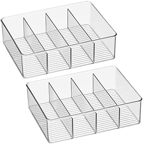mDesign Plastic Stackable Tea Bag Storage Organizer Bin with 4 Divided Compartments - Holder for Kitchen Cabinet, Pantry