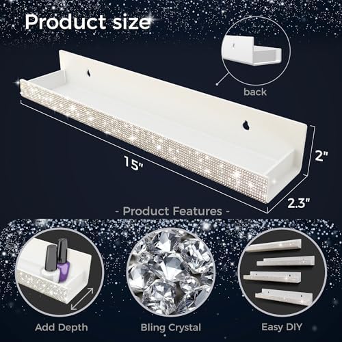 4 Pack Nail Polish Wall Rack, Rhinestone Acrylic Organizer