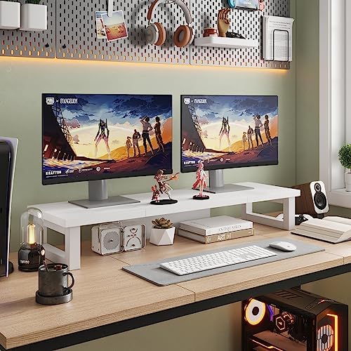 WESTREE Dual Monitor Stand Riser, Wood and Steel Monitor Stand Riser, Computer Monitor Stand for 2 Monitors, Multi-Purpo