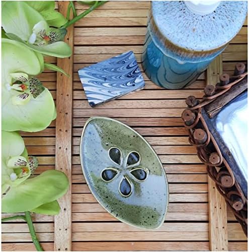Ceramic Soap Dish with Self Draining Tray for Bar Soap, Bathroom, Kitchen (Frog Eggs)