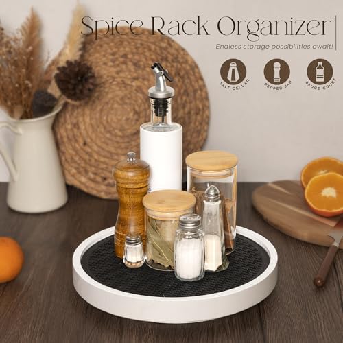 EOSAHR Non-Skid Lazy Susan Turntable, Wooden Rotating Tray for Table, White
