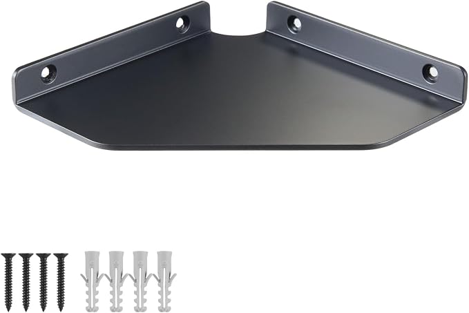 8 Inch Black Floating Corner Shelf Wall Mounted, Triangle Storage Shelf for Kitchen, Speakers, Wine, Decor & Small Electronics