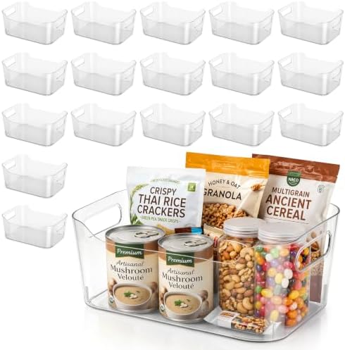 18 Pack Clear Plastic Storage Bins Pantry Organizers for Kitchen Bathroom