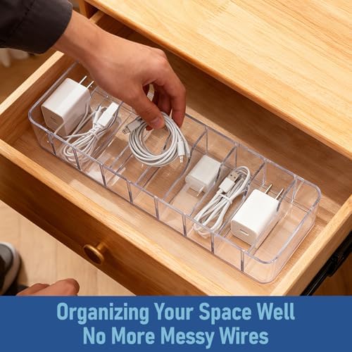 4 Pack Cable Organizer Box, Cord Storage Box, Clear, 8 Compartments