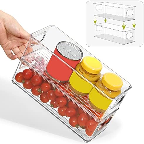 Stackable Plastic Food Storage Bin with Handles for Kitchen Pantry, Cabinet, Refrigerator, Freezer - Organizer for Fruit