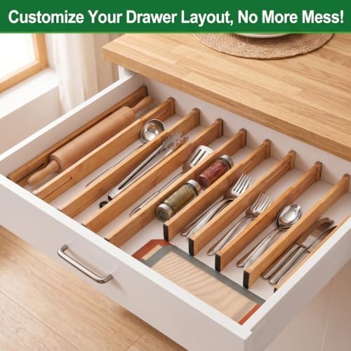 6 Pack Bamboo Drawer Dividers, Dresser Separators 16.6" to 21.8"