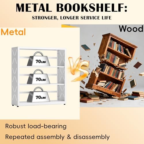 SteeLoong 3 Tier Bookcase,Metal Bookshelf with Adjustable Feet & Shelves