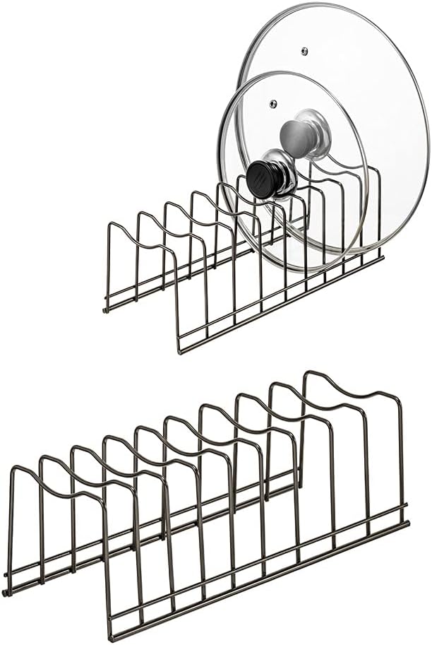Pot Lid Holder Organizer, Kitchen Countertop Storage Rack Cutting Boards, Bakeware, Pots & Pans, Serving Trays, Reusable Containers in Cabinet Pantry , Stainless Steel