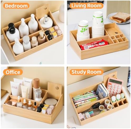 Bamboo Makeup Desk Organizer, Makeup Storage Organization Table Box, Suitable for Desk Organizer and Storage Dressing Ta