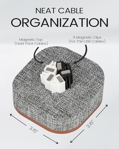 Magnetic Cord Holder, 5 Cable Clips, Desk & Nightstand Organizer