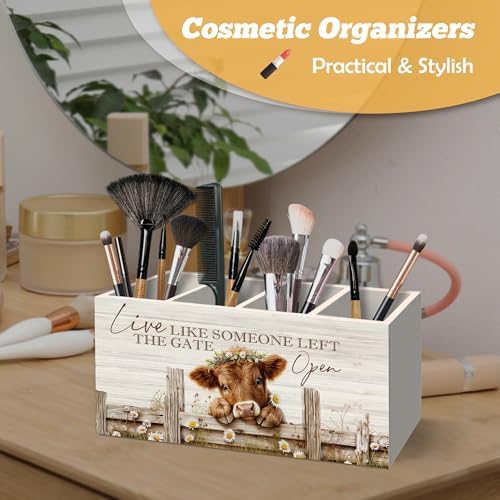 Farmhouse Highland Cow Pen Holder Organizer for Desk Accessories
