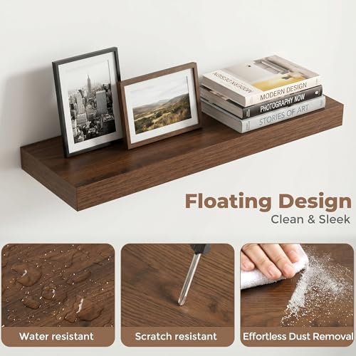 20In Floating Shelves for Wall, 6.5"D Wood Storage Shelves, Walnut Finish