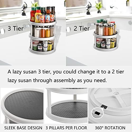Yesland 3 Tier Lazy Susan Turntable - 12'' Round Tiered Rotating Kitchen Spice Organizer and Non-Skid Organization Stora