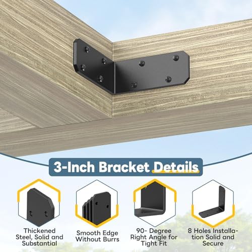 3"×3"×1.2" L Bracket for Wood, 90 Degree Angle Bracket, Black-8PCS