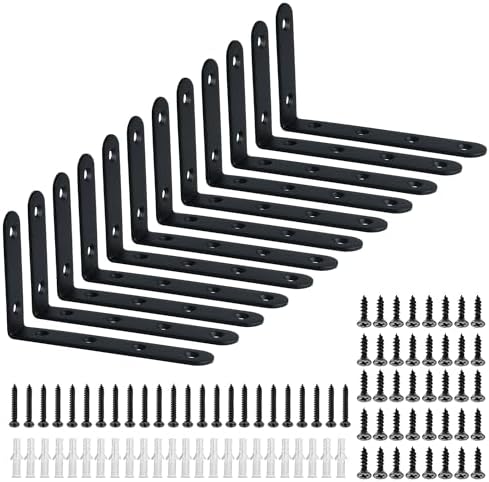 Alise 12Pcs Floating Shelf Brackets, Black Heavy Duty L Bracket for Shelves