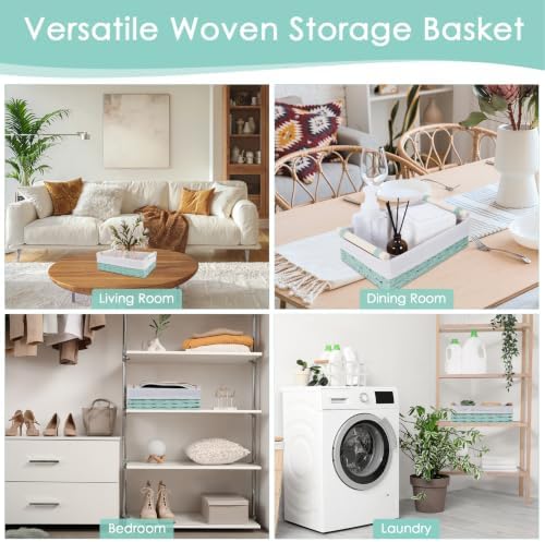 Wicker Storage Basket with Wooden Handle – Paper Rope Decorative Toilet Paper Baskets & Bathroom Organizer for Toilet Ta