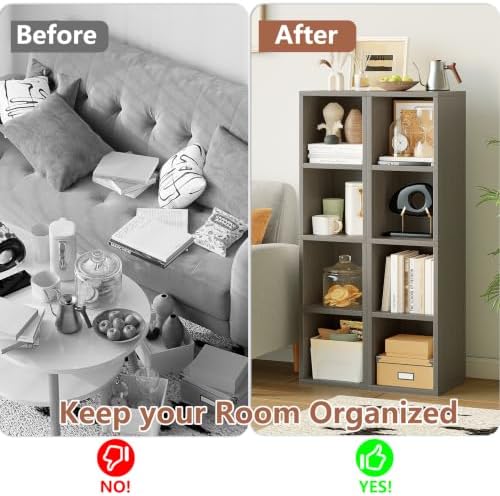 4-Tier Tall Narrow Bookshelf,Slim Bookcase with Open Cubes