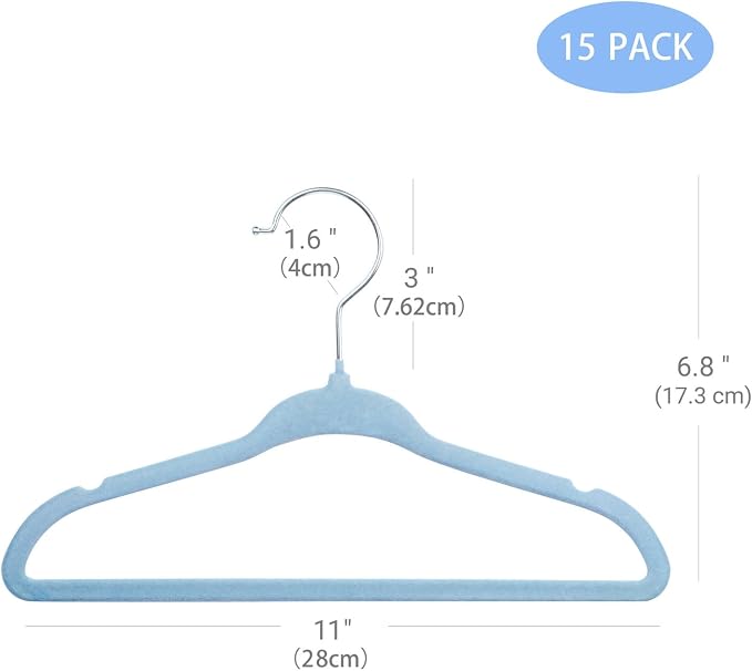 ManGotree Kids Velvet Clothes Hangers, Baby Childrens Hangers for Clothes Space Saving Non-Slip 15Pack (Blue)