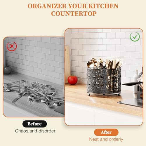 YIUKEA 360° Rotating Utensil Caddy - Raised 4 Compartments Large Capacity