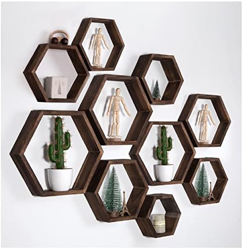 WONFUlity Hexagon Floating Shelves, Hexagonal Shelf Wall Mounted Storage