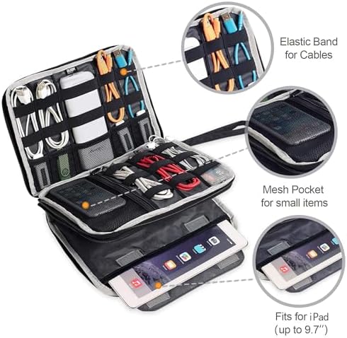 BUBM Double Layer Electronics Organizer, Travel Gadget Bag for Cables, Memory Cards, Flash Hard Drive and More, Fit for 