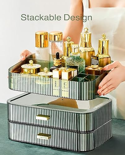 Makeup Organizer for Vanity, Large Desk Organizer with Stackable Drawer for Cosmetics, Skincare, Lipsticks, Eyeshadow Pa