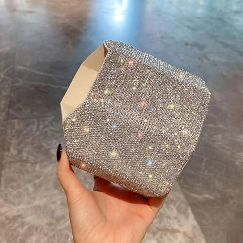 Bling Design Makeup Brush Holder Organizer,360° Rotating Glitter Rhinestones Cosmetics Storage with 5 Slot Large Capacit