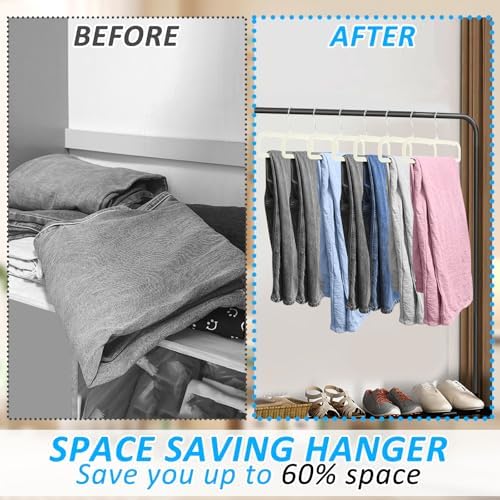 Pants Hangers Non Slip, 30 Pack Velvet Hanger for Closet with 30 Hooks, Strong Durable Space Saving Slim Pants Hanger, Ultra Thin & Space Saving Flocked Hangers for Pants/Shirts/Shorts/Bra (Cream)