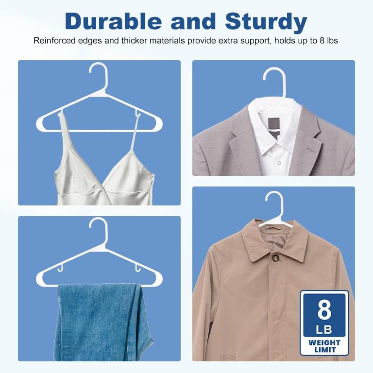 HOUSE DAY White Plastic Hangers 200 Pack, Slim Space-Saving Clothes Hangers