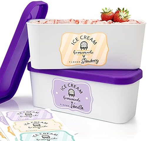 ZICOTO Set of 2 Reusable Ice Cream Tub Containers 1.6 Quart Ea. with Lids