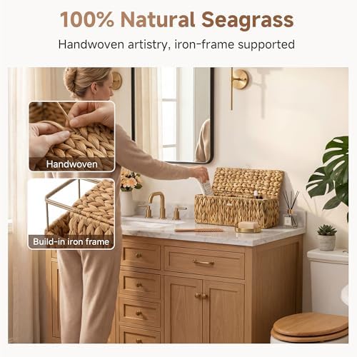StorageWorks Wicker Basket with Lids, Large Toilet Paper Storage for Shelf