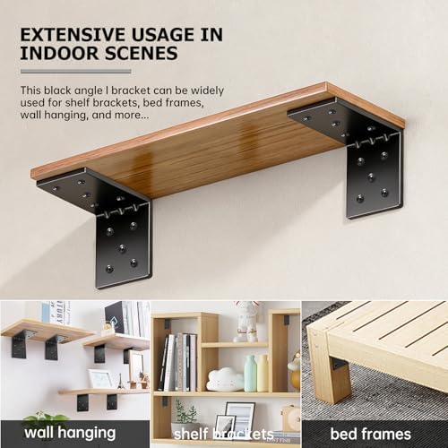 4 PCS Heavy Duty Steel Corner Brackets, 6"x6"x5" 90 Degree L Right Angle Bracket, DIY L Shelf Brackets, Metal Joint Timb