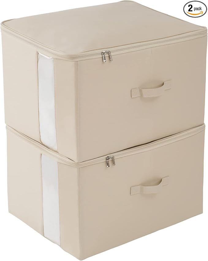 Under Bed Storage with Clear window/ 600D Sturdy Fabric, Underbed Storage Containers Bags for Clothes, Clothing, Blanket, Comforters Organizer (XL（19.7x15.7x12.6in） for 1 comforter, Beige)