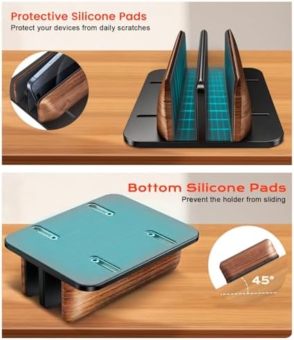 JCZT Vertical Laptop Stand, Walnut Dual Laptop Holder, Black